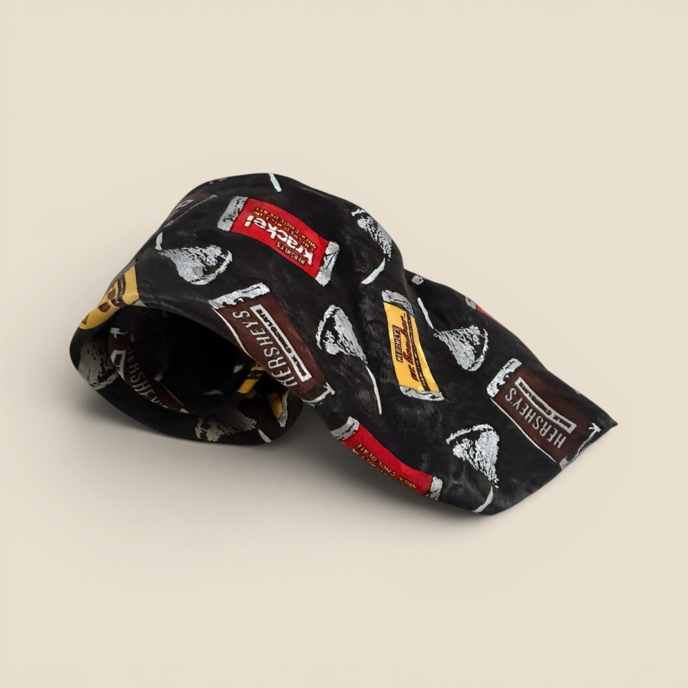 Addiction Hershey's Chocolate Necktie Black Silk Vintage 1991 Krackel Kisses Tie